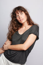 Load image into Gallery viewer, Anthracite Roll Sleeve V Neck - Haven Collective