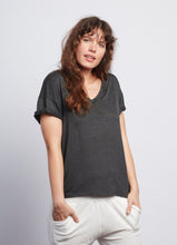 Load image into Gallery viewer, Anthracite Roll Sleeve V Neck - Haven Collective